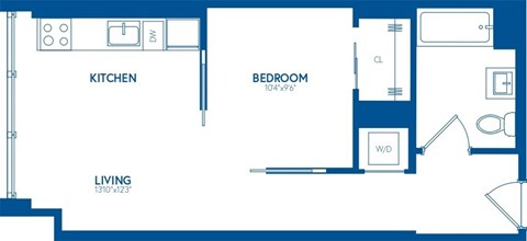 Floor plan for 1 bed, 1 bath, 512 sqft